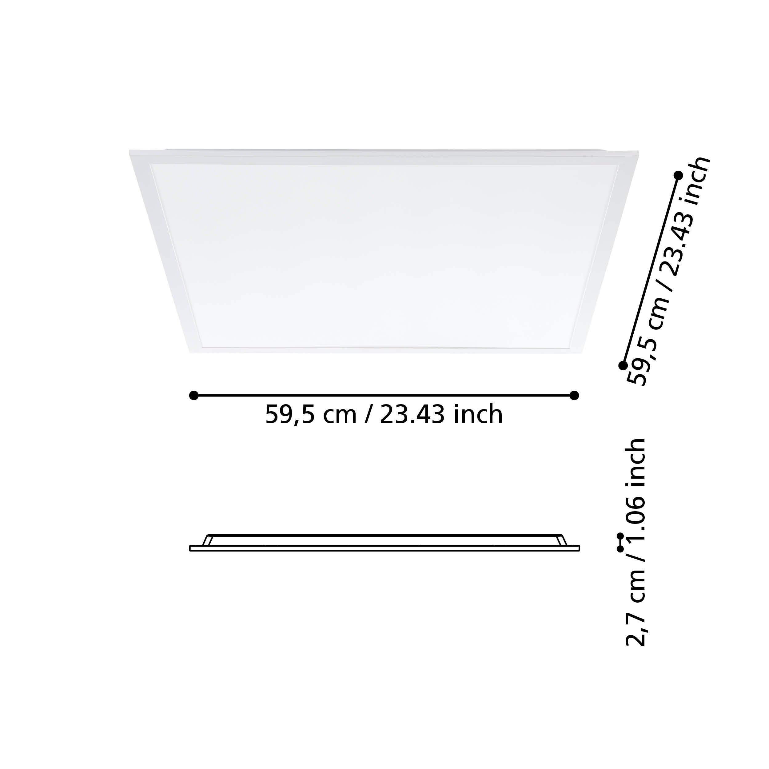 Eglo Panneau LED Rabassa, plafonnier pour plafond modulaires, lampe de | plafond pour bureau et cuisine, luminaire en aluminium et plastique blanc, blanc neutre, 60x60 cm