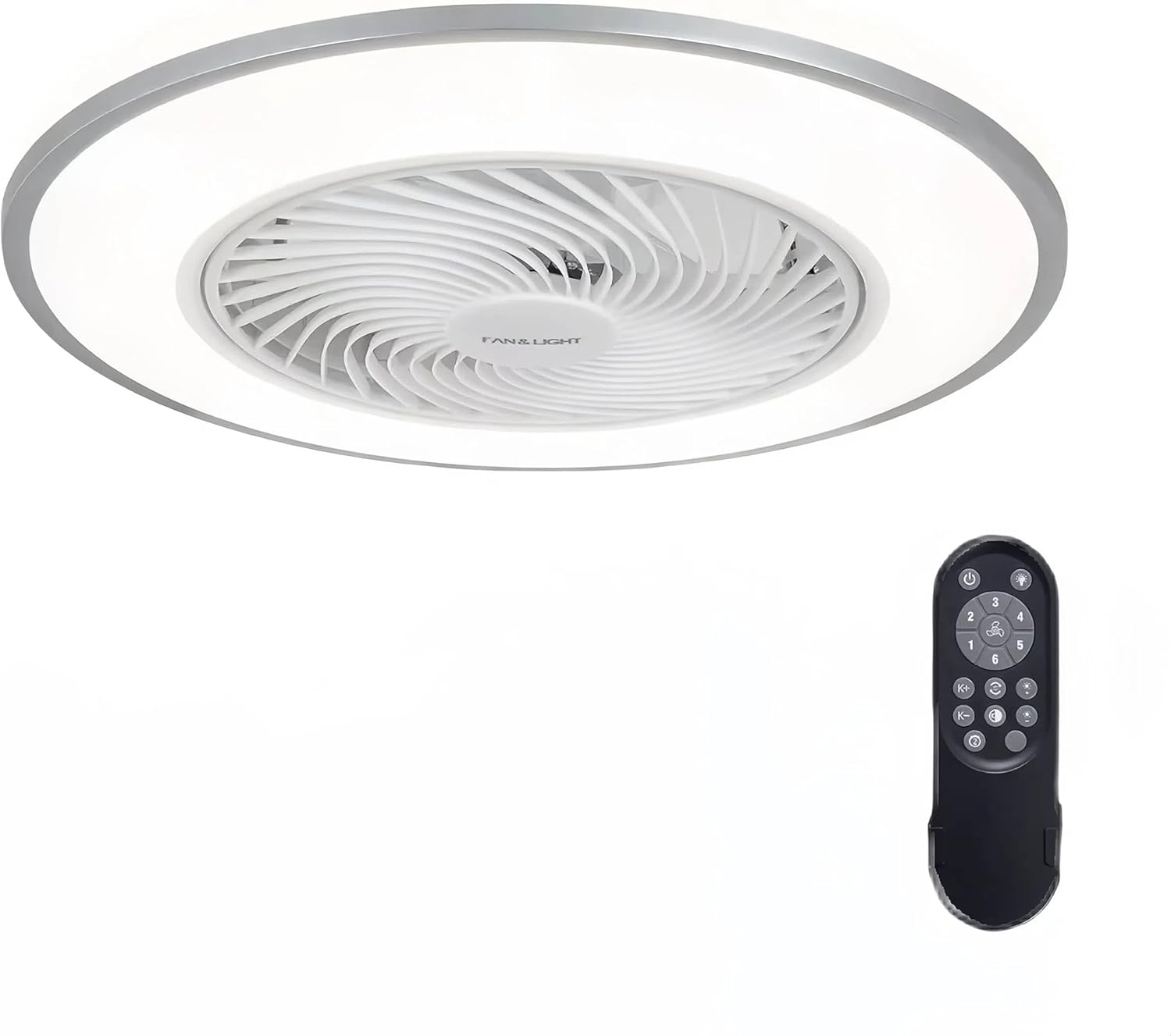 20'' Ceiling Fans with Lights, Low Profile Ceiling Fan with Light and Remote, Flush Mount Ceiling Fan with 6-Speed Reversible for Bedroom Living Room Kitchen White+Silver