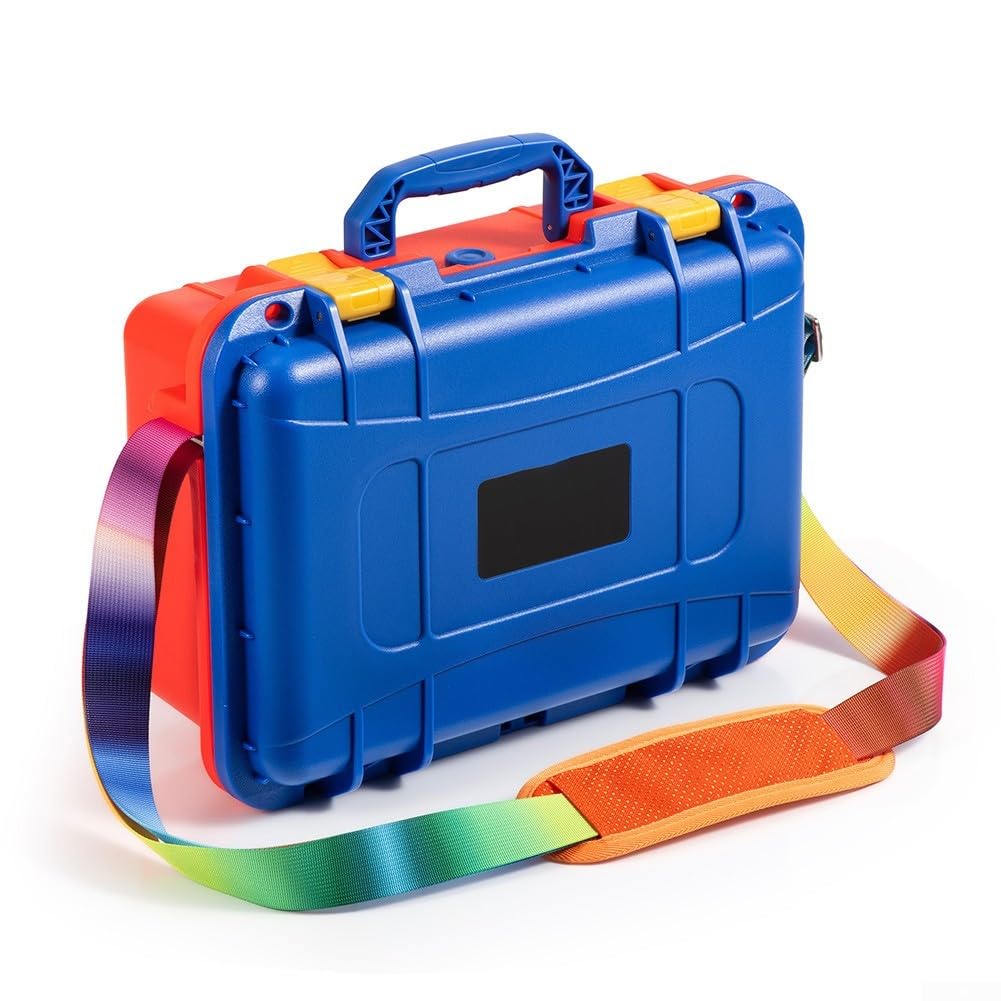 Zoegneer Scatola portaoggetti impermeabile in ABS per Nintendo Switch con tracolla, custodia da viaggio portatile per console giochi e accessori blu (blu-rosso)