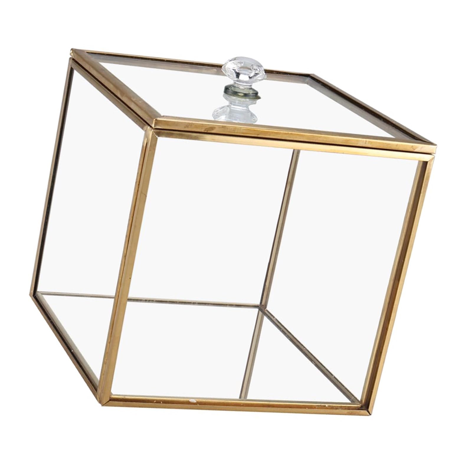 Buxuaaaa 10 10 10 Glass Cotton Swab Storage Box With Gold Accent Dustproof Clear Organizers For Bathroom And Home Decoration Cotton Swab Holder Glass Container