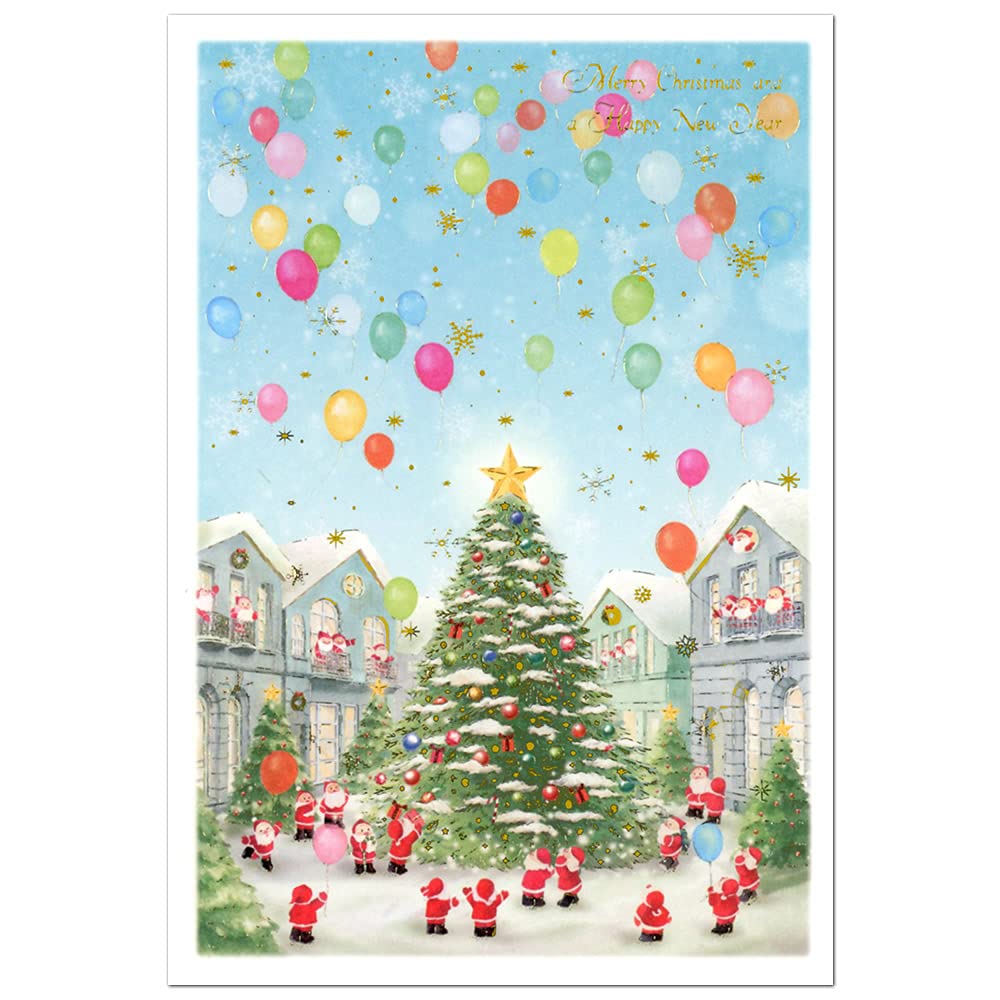 Amazon | クリスマスカード 洋風 ミニサンタカード S-418 街の広場の