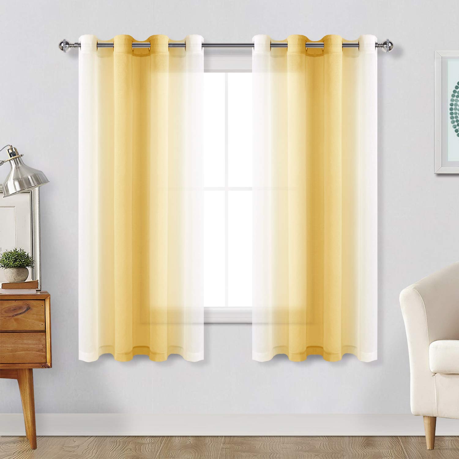 Rideaux voilages pour salon filtrant la lumière effet lin jaune