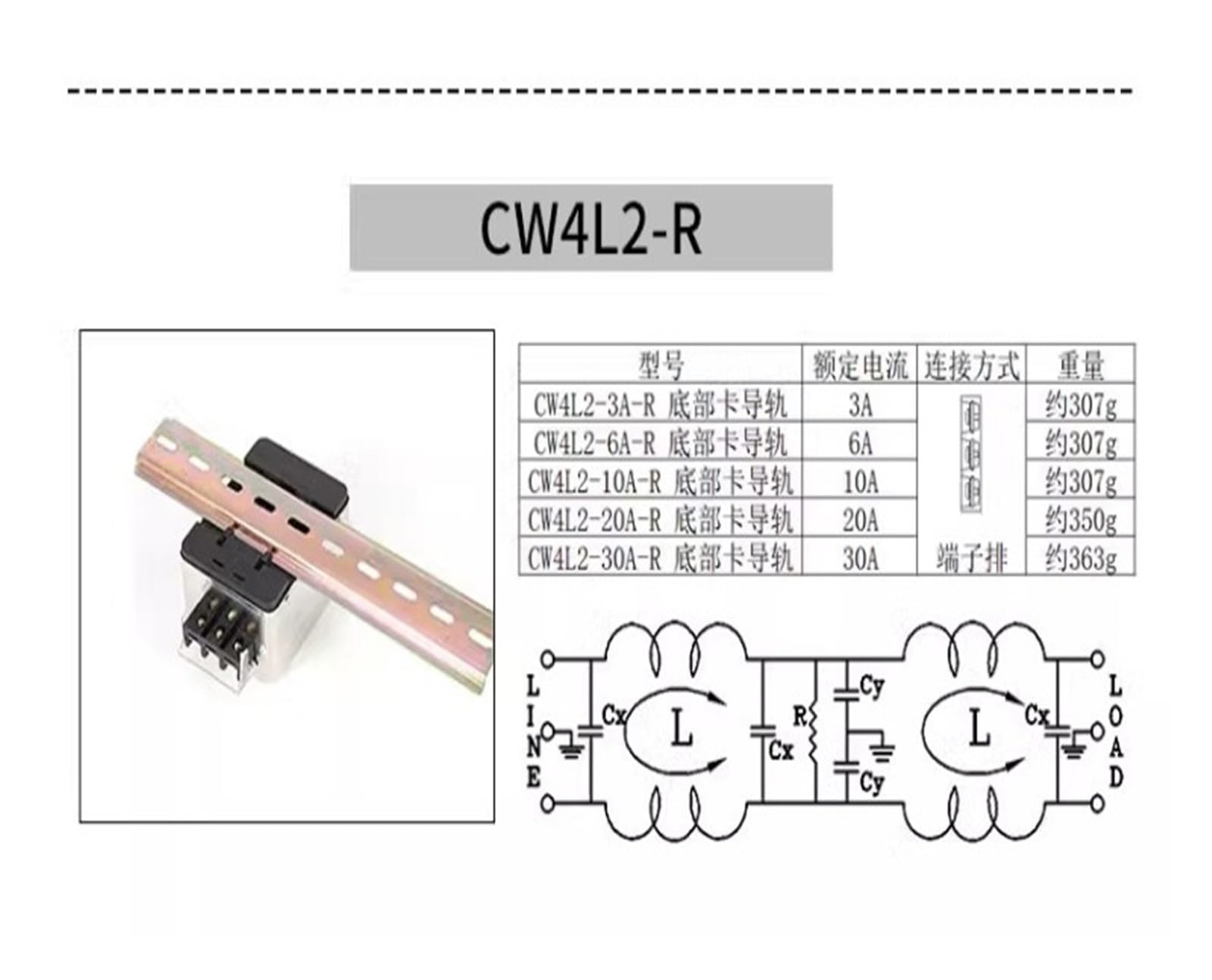 CW4L2-3A/6A/10A/20A/30A-R Bipolarer, schienenmontierter, einphasiger Wechselstrom-Hochleistungs-Entstörungs-220-V-Netzfilter, bipolar, verbessert