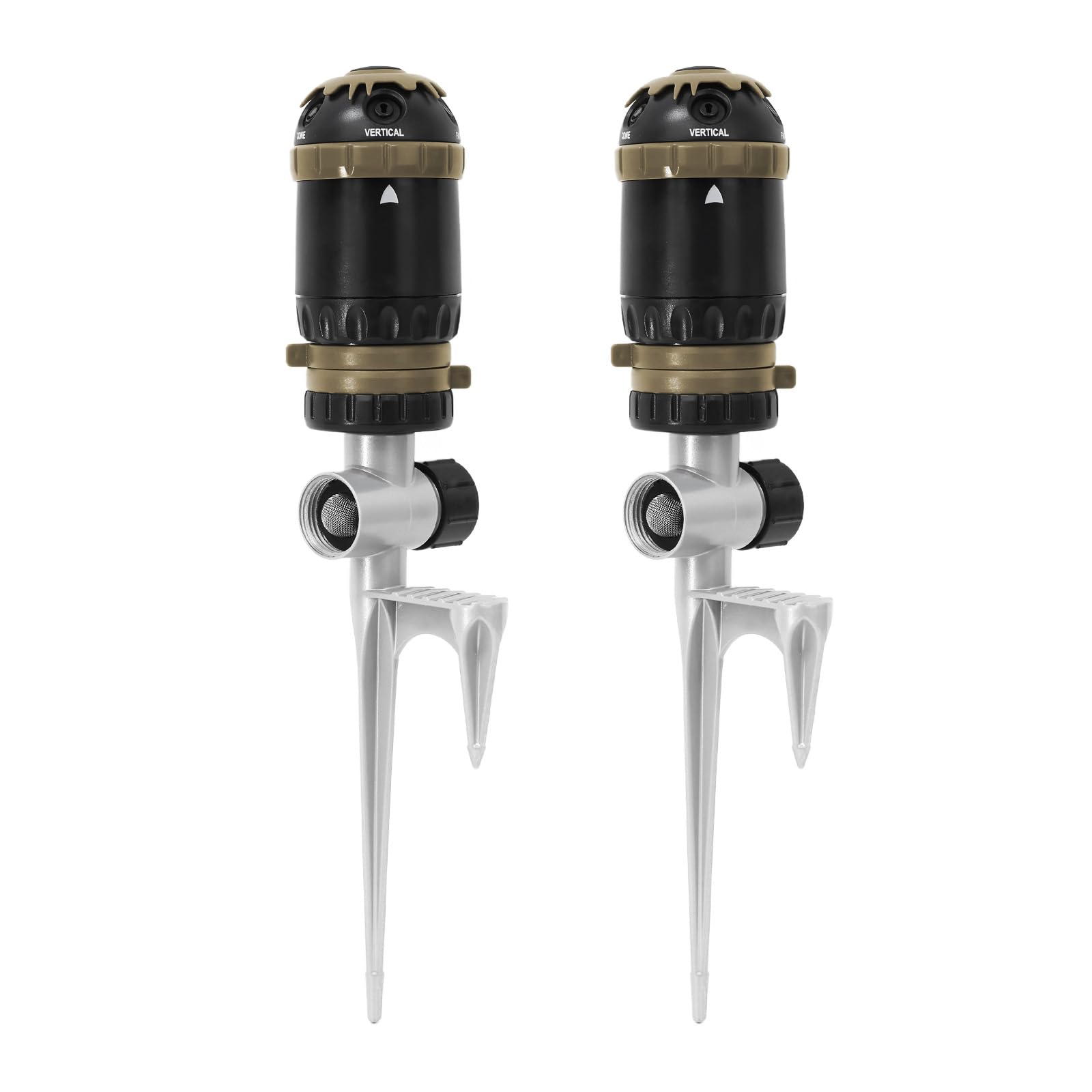 RESTMO 2 Pack Gear Drive Sprinkler with Step Spike Base, Brown