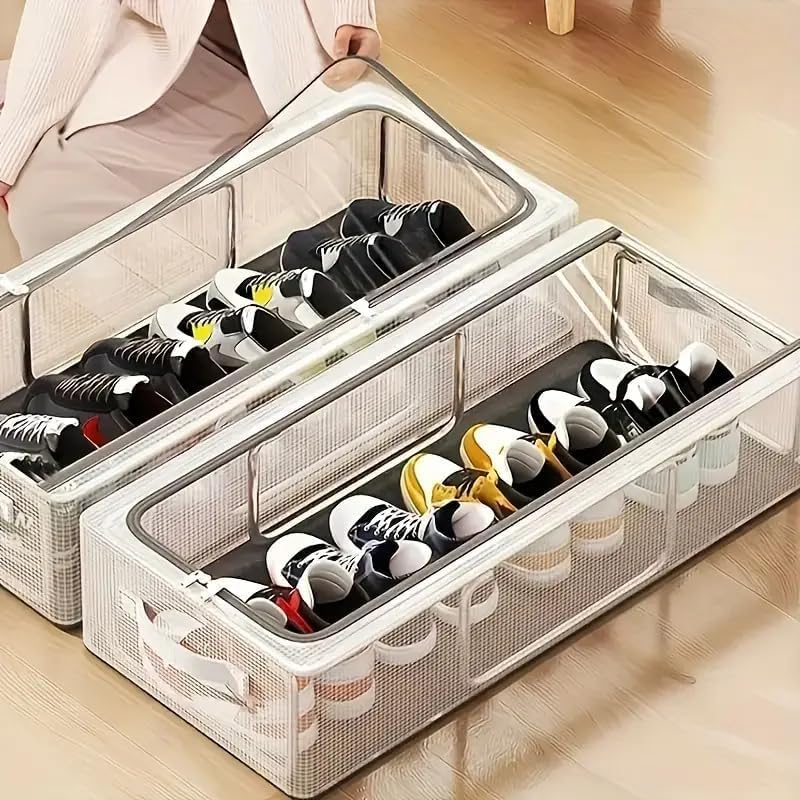 Finalize Polyester Clear Foldable Shoe Bag | Shoe Box Organizer | Transparent Shoe Rack | Dustproof Shoe Cover | Space-Saving Sneaker Box | Foldable & Easy to Clean | Storage Organizer, 60X30X15 Cm-image-44