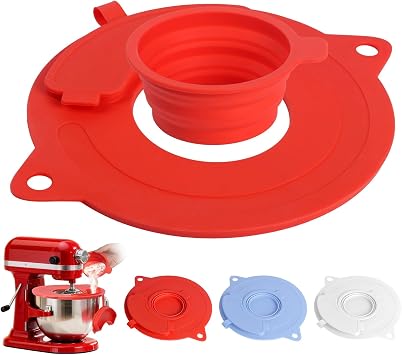 Silicone Bowl Cover for Kitchenaid 4.5-5 QT Tilt-Head Stand Mixer - Splash Guard with Integrated Pouring Chute & Foldable Bowl - Dishwasher Safe Pouring Shield Keep the Countertop Tidy Red