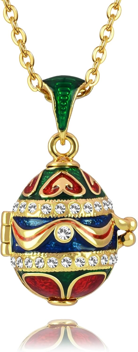 Easter Christmas Vintage Enamel Surprise Locket Charm Pendant Necklace Gift for Women, Multi Styles