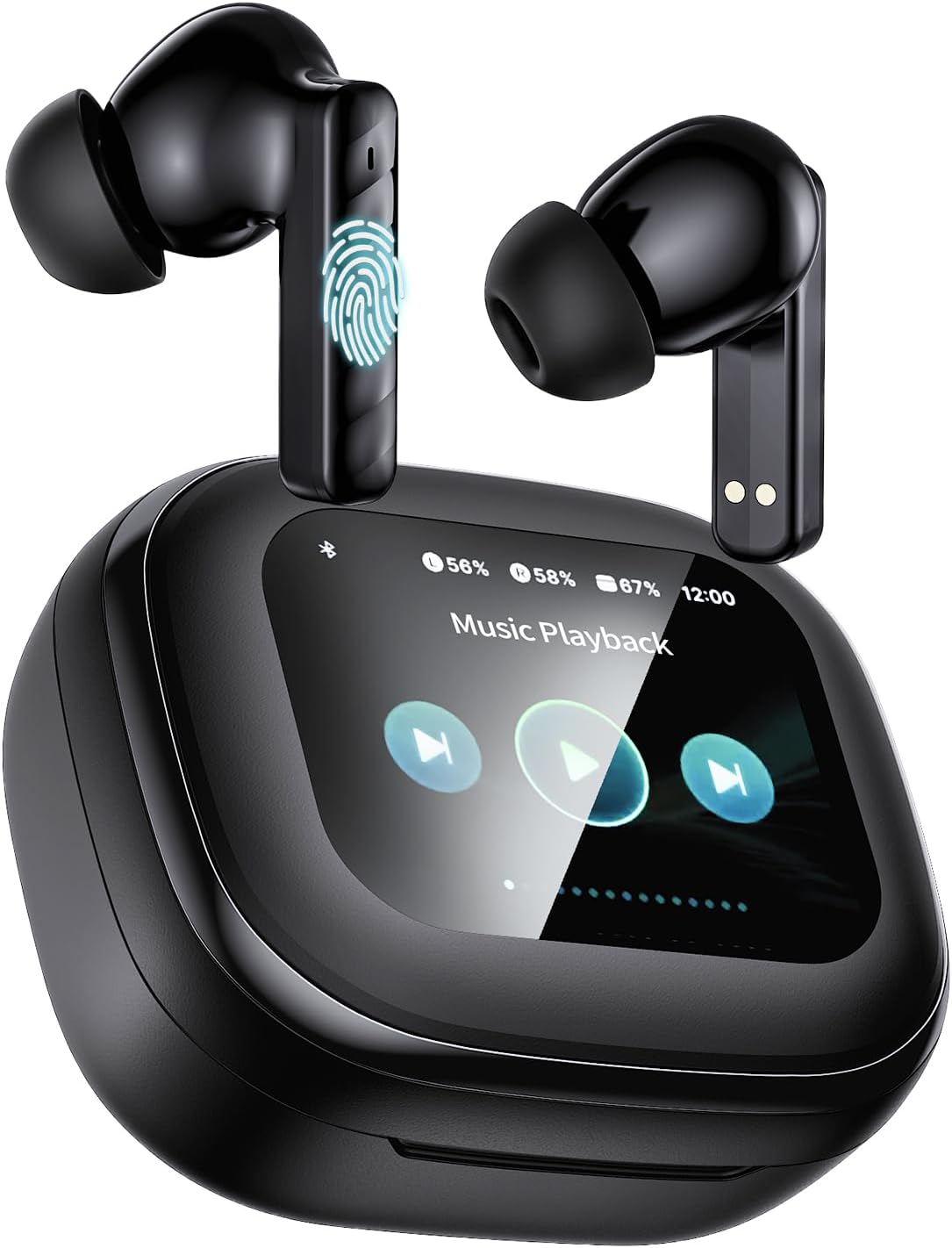 Wireless Earbuds, Bluetooth 5.4 Headphones, True ANC Active Noise Cancelling in Ear Buds with Smart Touchscreen Case, 60H Playtime for Sports & Working, Bass Stereo Sound for iPhone/Android-Black