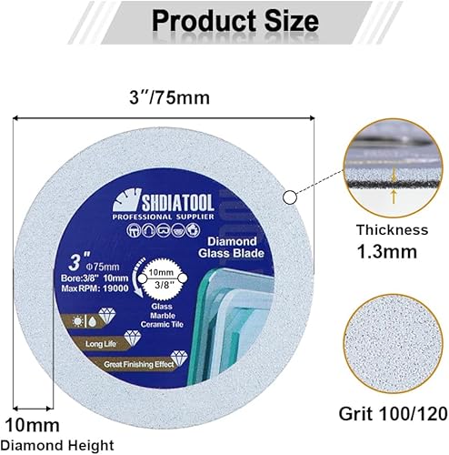 Miniatura 4 de SHDIATOOL Disco de corte de vidrio de diamante de 3 pulgadas, rueda de corte ultrafina para azulejos, cerámica, porcelana, mármol, 2.953 in (paquete