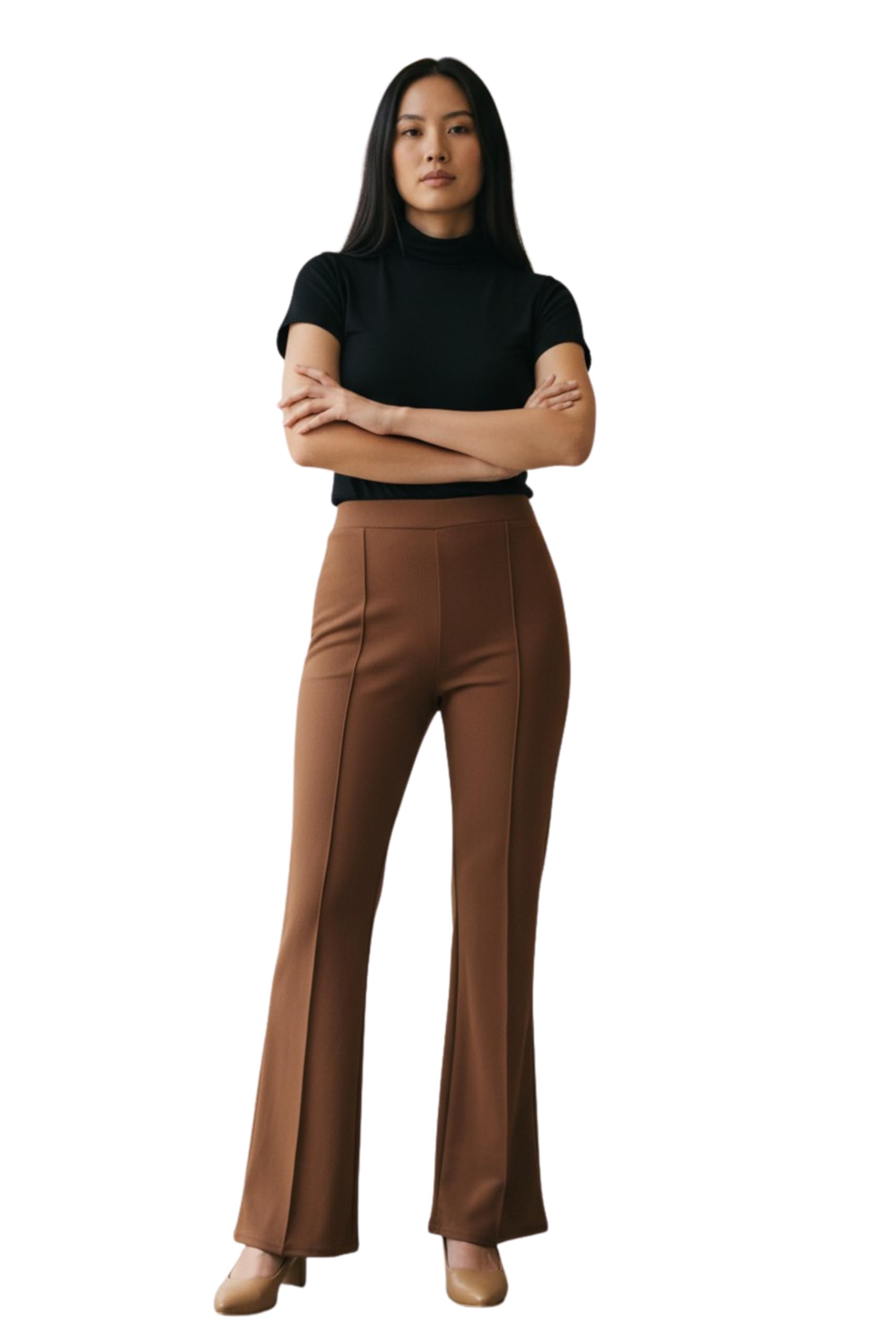 fuback Women's High Rise Palazzo Pants, Flared Leg Design, Stretchable Fabric, Regular Fit, Professional Wear, Spring Collection-picture-49