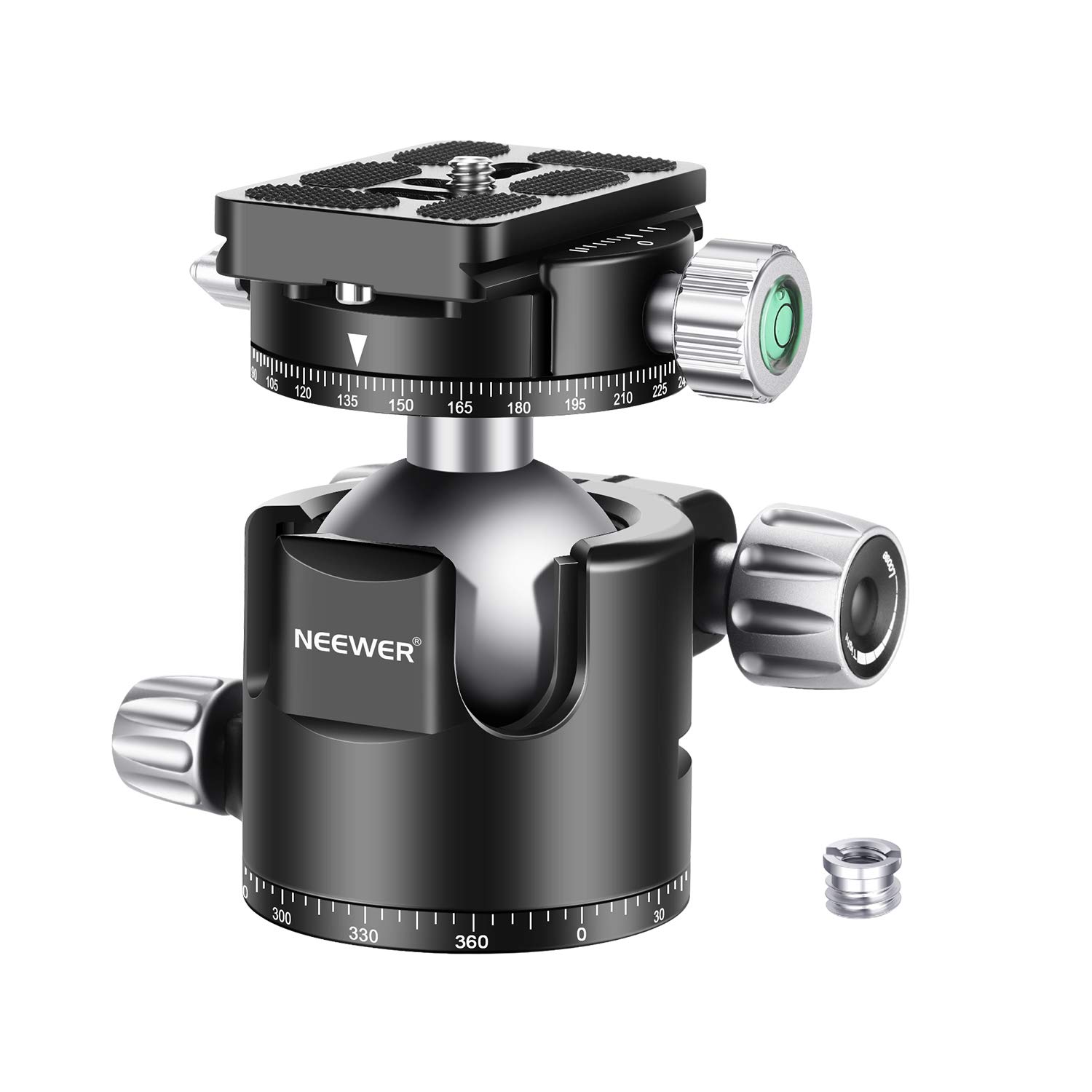 Neewer 44mm Low-Profile Ball Head, Panoramic Camera Tripod Head with 360° QR Plate & Clamp, CNC Metal, Double U Notch for DSLR Cameras Tripods Monopods, Max Load 55lbs/25kg, Vertical/Horizontal Mode