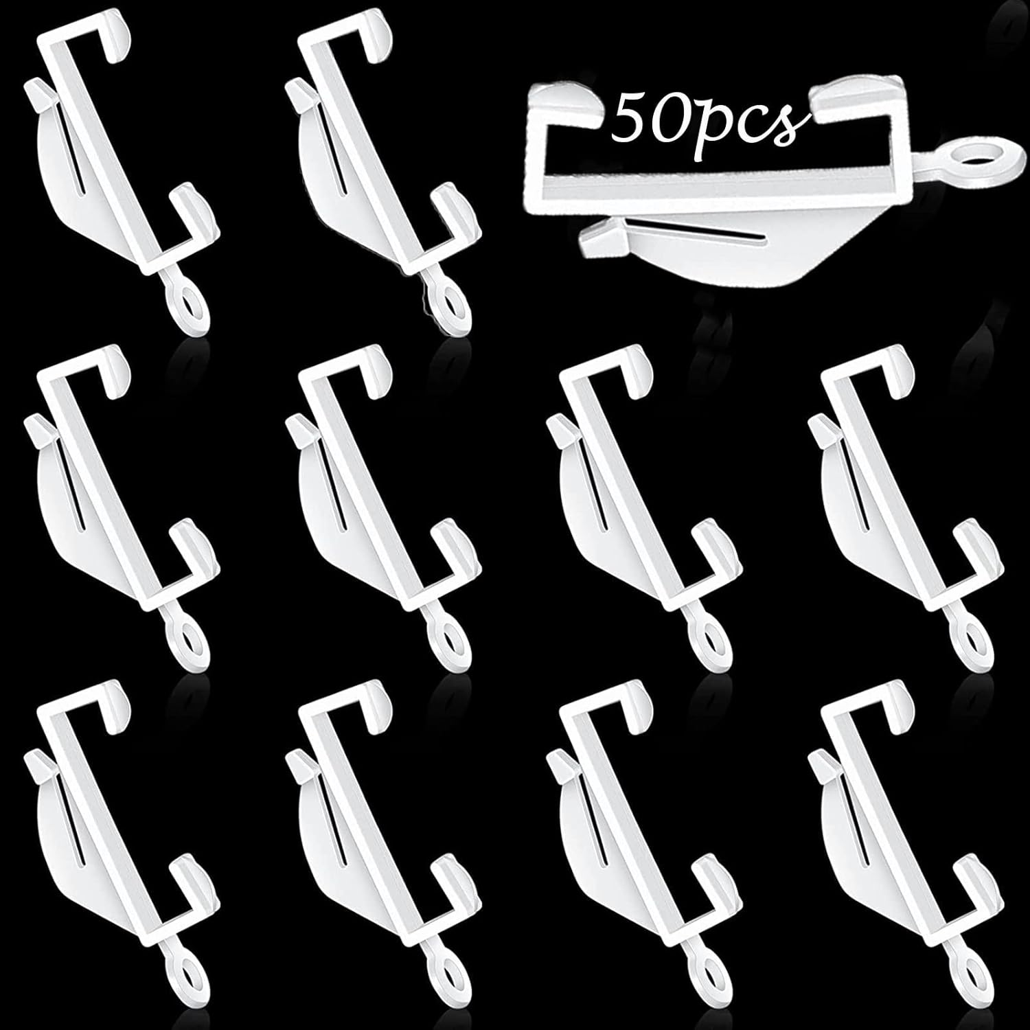 50Pcs Curtain Hooks, Curtain Track Hooks, Shower Curtain Hooks, Plastic