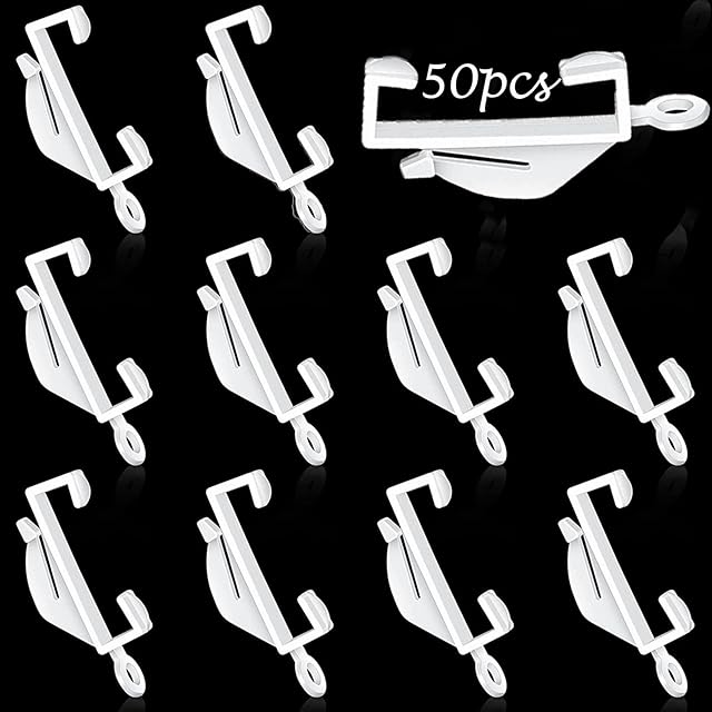 50Pcs Curtain Hooks, Curtain Track Hooks, Shower Curtain Hooks, Plastic Curtain Hooks, Curtain Rail Hooks, Shower Curtain Hooks for Glider Rail Track, Curtain Hooks for Track, Windows, Shower, Door