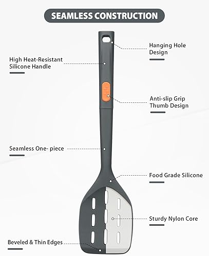 Miniatura 4 de Espátulas de silicona y cucharas de espagueti, paquete de 4 utensilios de cocina de silicona resistentes al calor, cucharas grandes antiadherentes