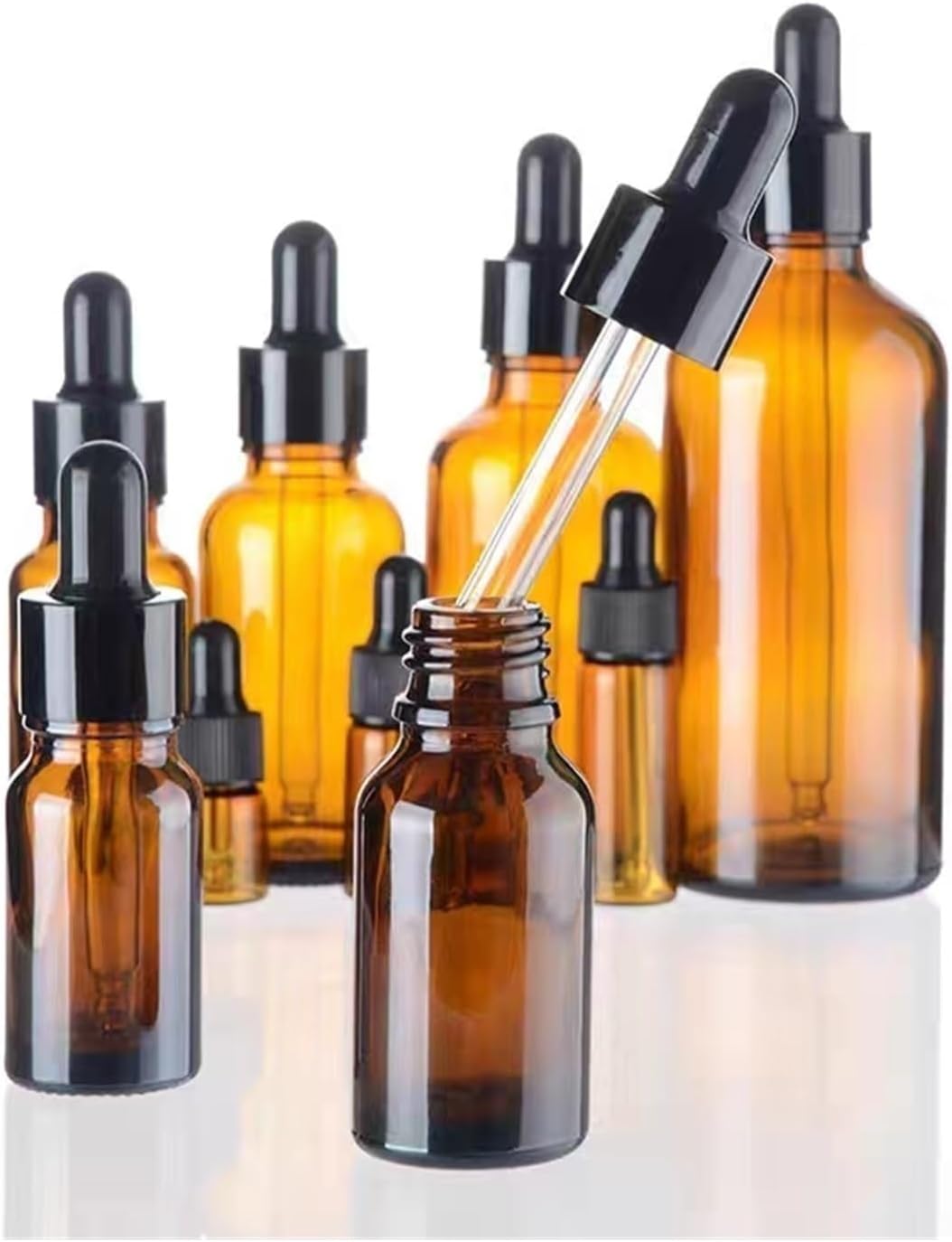 10pcs/lot 5ml to 50ml Lab Brown Round Glass Refined Oil Bottle with Glass Droppers Black Circle(15ml)