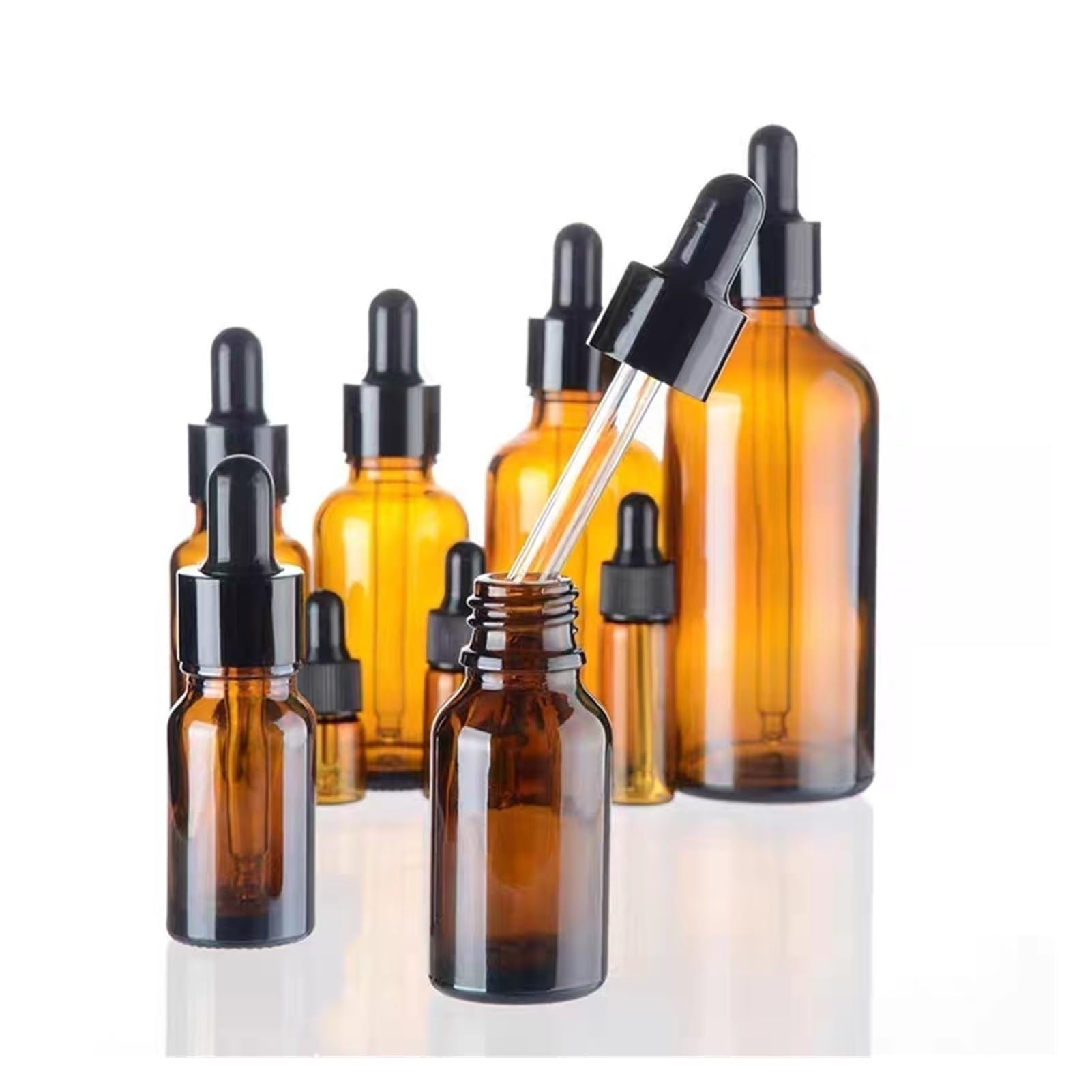 10 sztuk/partia 5 ml do 50 ml laboratoryjna brązowa okrągła szklana rafinowana butelka na olej ze szklanymi zakraplaczami czarne koło (30 ml)