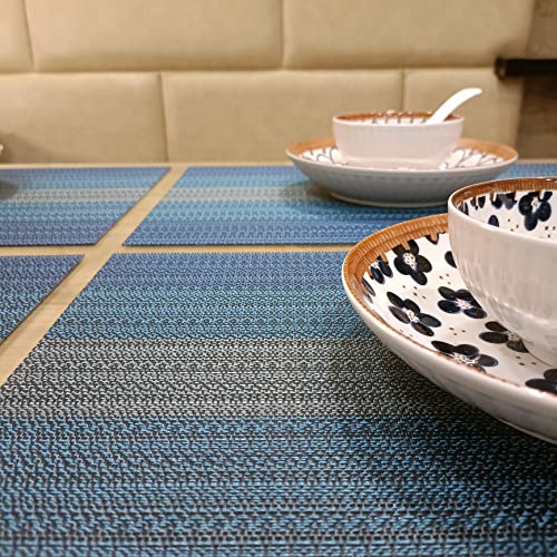Image of YELONA Rectangular Crossweave Woven PVC Vinyl Non-Slip Insulation Heat-Resistant & Waterproof Stain Resistant Washable Placemat for Dining & Kitchen Table-(Blue,Set of 6)