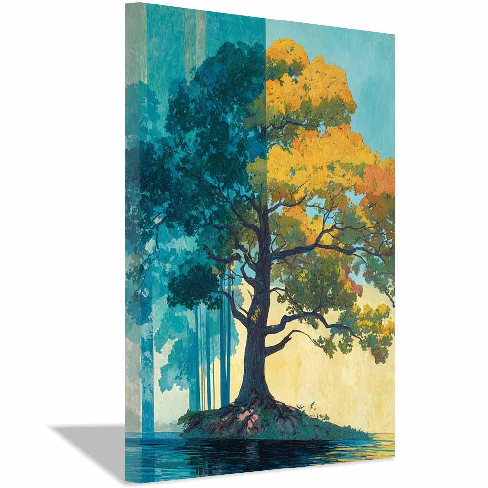 XENIOU Tree Wall Art Teals Glowing willows s canvas wall art, prints for walls, for living room bathroom Bedroom Home Decoration.(Multicolor)-70x100cm Framed