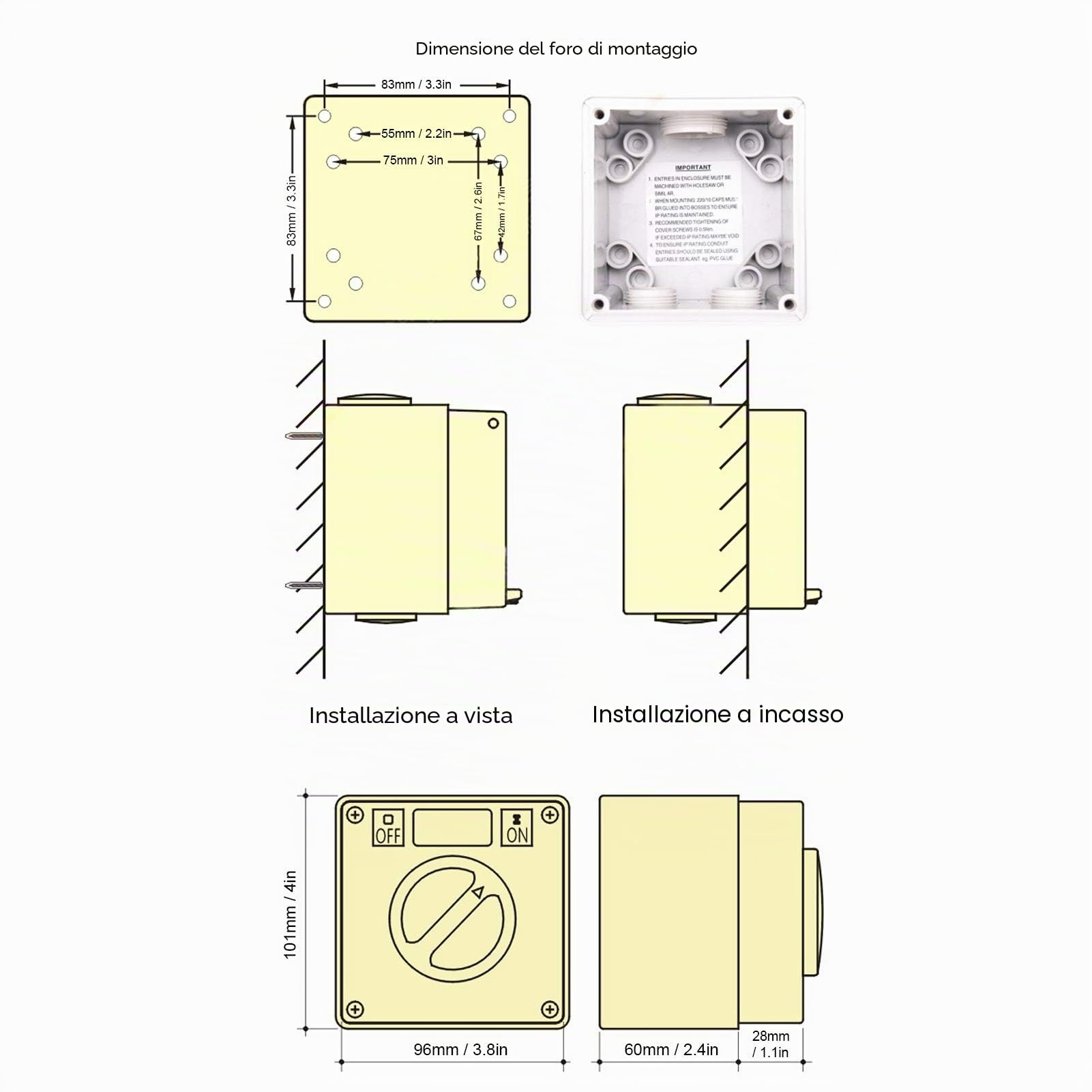Interruttore Rotante Impermeabile 250V 2 Posizioni 40A Switch Controllo Industriale Esterno On Off Antipolvere