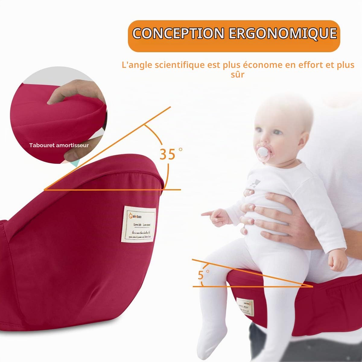 SONARIN 3 en 1 Multifonction porte-bébé Hipseat,Baby Carrier, Avant et arrière, 100% coton,Ergonomique,Taille Libre,Facile pour maman,100% GARANTIE et LIVRAISON GRATUITE, Idéal Cadeau(Rouge)