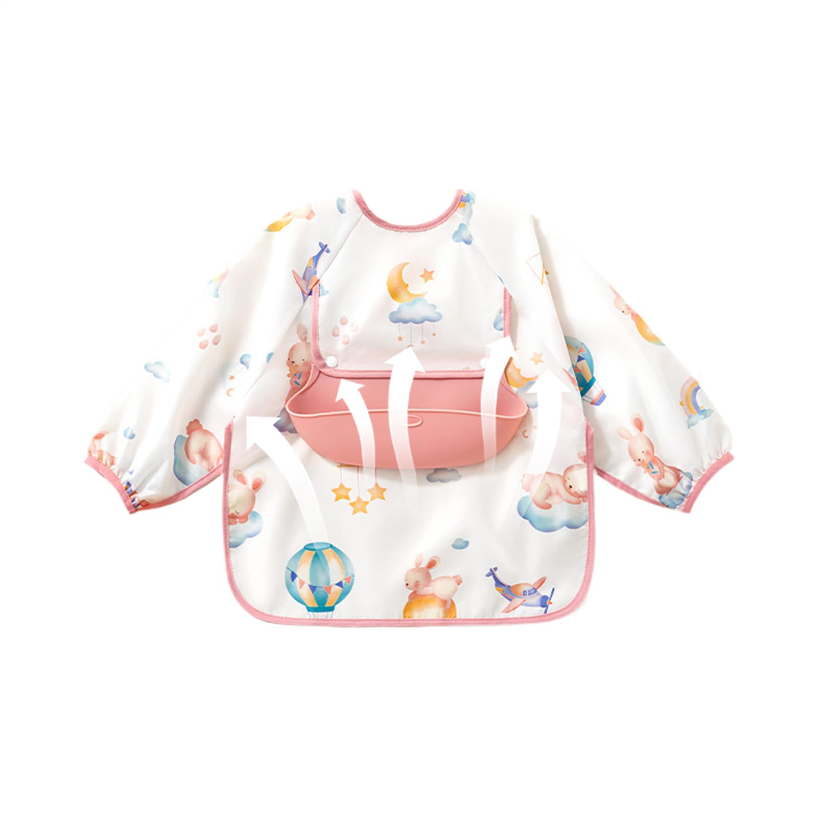 ベビー スタイ よだれかけ,袖付き授乳用スタイ | 敏感肌対応 離乳食機能付き スタイ 日常 幼児 食事 ホーム お出かけ リビング 幼稚園 男の子女の子