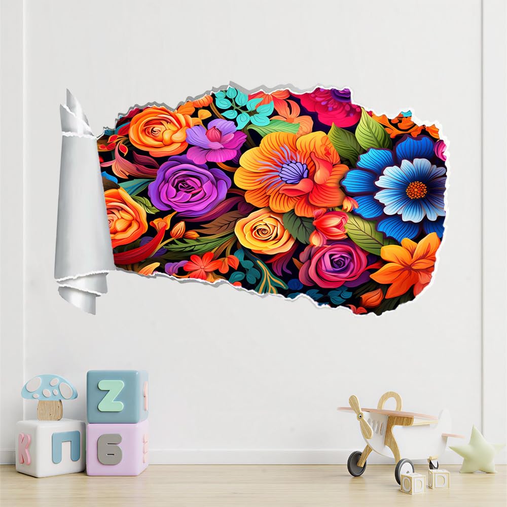 3D Durchbruch Wandtattoo Mädchen Kinderzimmer Blumen Wandaufkleber Dekorative Anlage Wandsticker für Junge Teenager Zimmer Wohnzimmer Schlafzimmer Wandbilder Deko