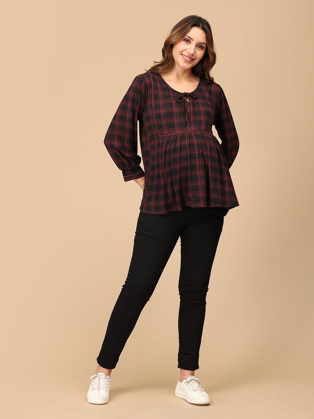 The Mom Store Maternity and Nursing Casual Top | Cotton | Feeding Zippers | Pre and Post Pregnancy Wear | Trendy Tops for New Moms | Plaid It Cool, Multicolor | S 2