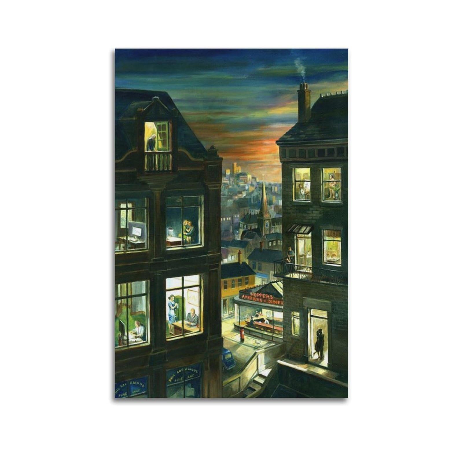 Sjwiner Unframe-Style Edward Hopper Painting Aesthetic Cover Poster Design Painting For Living Room Bed Room 20X30inch(50X75cm)