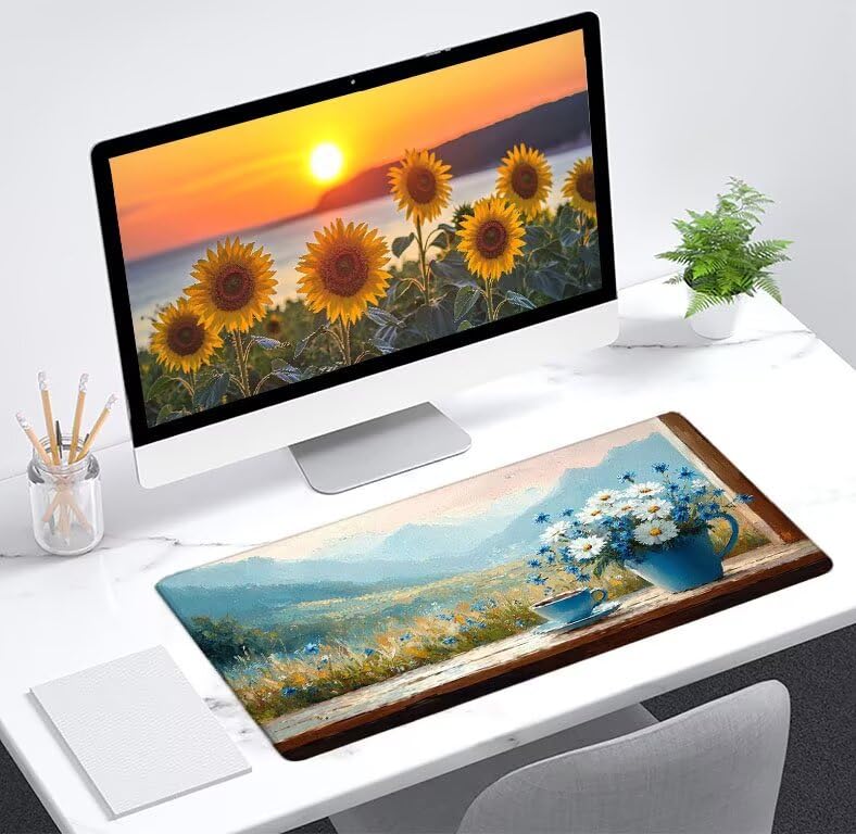 Mouse pad grand format pour pc et portable avec base caoutchouc rigide