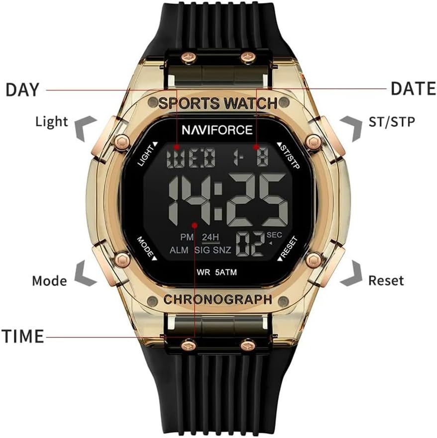 NAVIFORCE Digital Multi-Function Watch for Men,Fashion Waterproof Sports Women Watches and Mens,Colorful Silicone Band