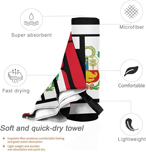 Miniatura 4 de Flag of Peru - Toalla de playa de microfibra, de gran tamaño, de secado rápido, (31.5 x 63 pulgadas), a prueba de arena, absorbentes, compactas,