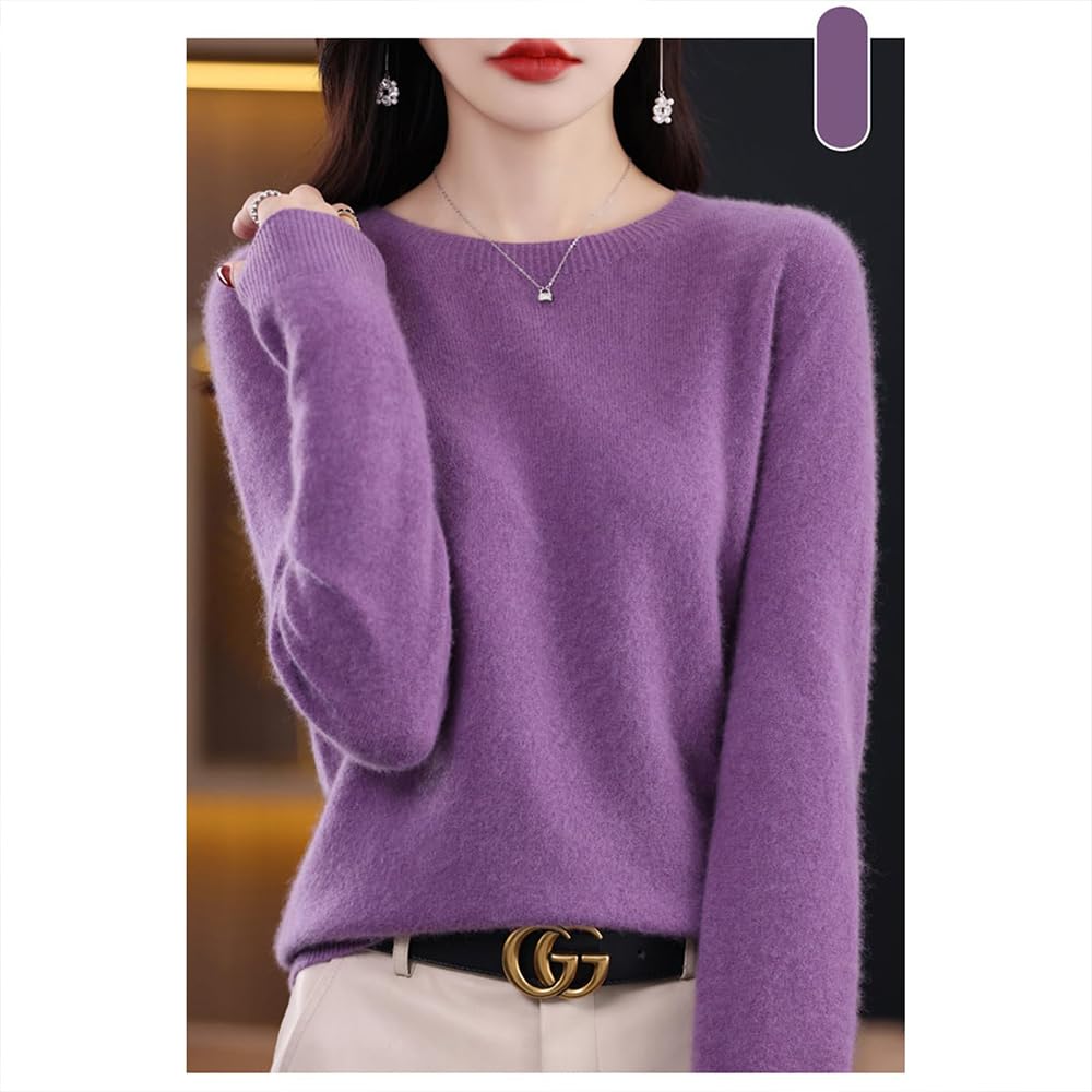 Suéteres de Cachemira para Mujer, jerséis de Cachemira, suéter de Lana Merino para Mujer, suéter de Punto Ligero (Púrpura,L)
