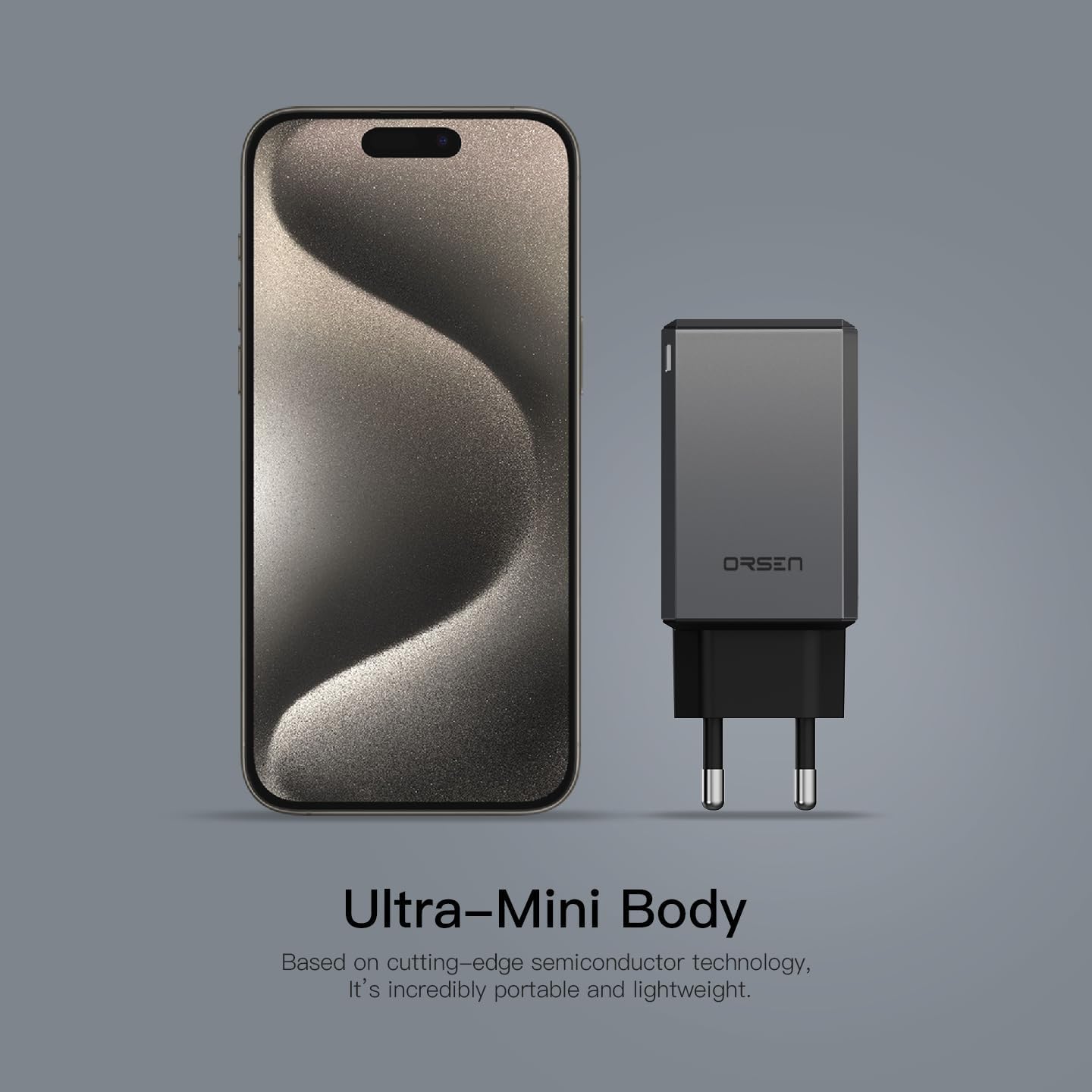 ORSEN C61T GaN ładowarka 65 W, 4 porty USB C, USB A, szybka ładowarka PD, zasilacz podróżny do laptopa, tabletu, smartfona, szara