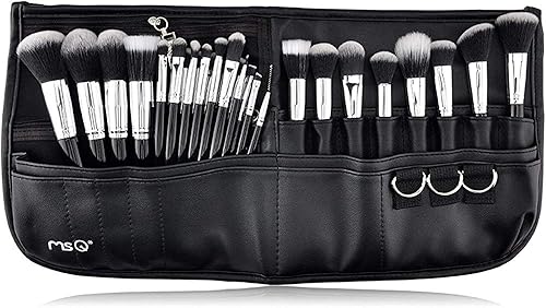 MSQ Juego de 29 brochas de maquillaje profesionales con bolsa de maquillaje para cinturón (base, polvo, cremas, líquidos y pinceles para ojos) para