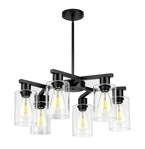 Dining Room Chandelier, 6-Light Hanging Light Fixture Black | Adjustable