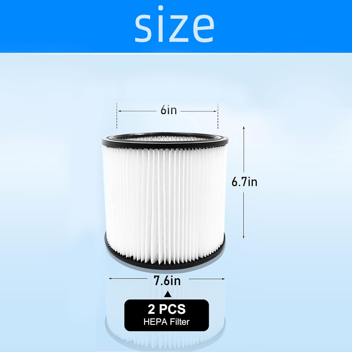 Filtro de repuesto 90304 para aspiradoras húmedas y secas Shop Vac 90304, 90350, 90333, 90585, de 5 galones y superiores (2 filtros de repuesto + 2 tapas)