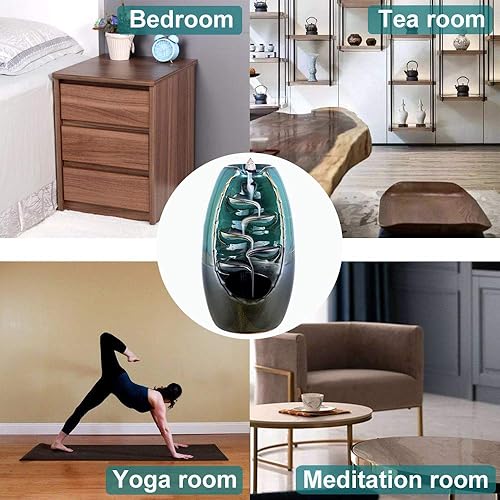 Miniatura 7 de Soporte para incienso, quemador de incienso de cascada de reflujo, hecho a mano, soporte de incienso de cerámica para el hogar, oficina, yoga,