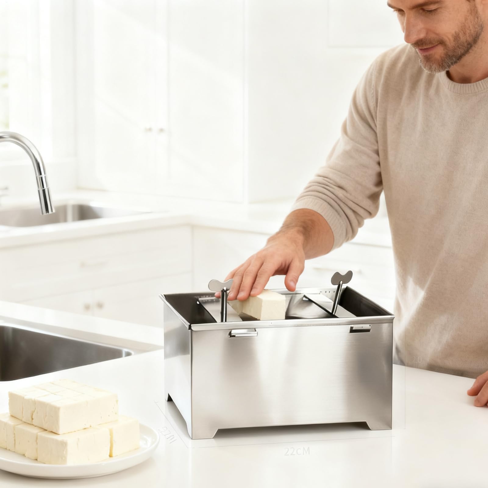 Soja Press Form Manuell Verstellbar Mit Abtropfloch Aus Edelstahl | Küchenform Für Hausgemachte Lebensmittel Für Käse Paneer Sojalebensmittel Vegetarische Lebensmittel Haushalt Gewerbliche