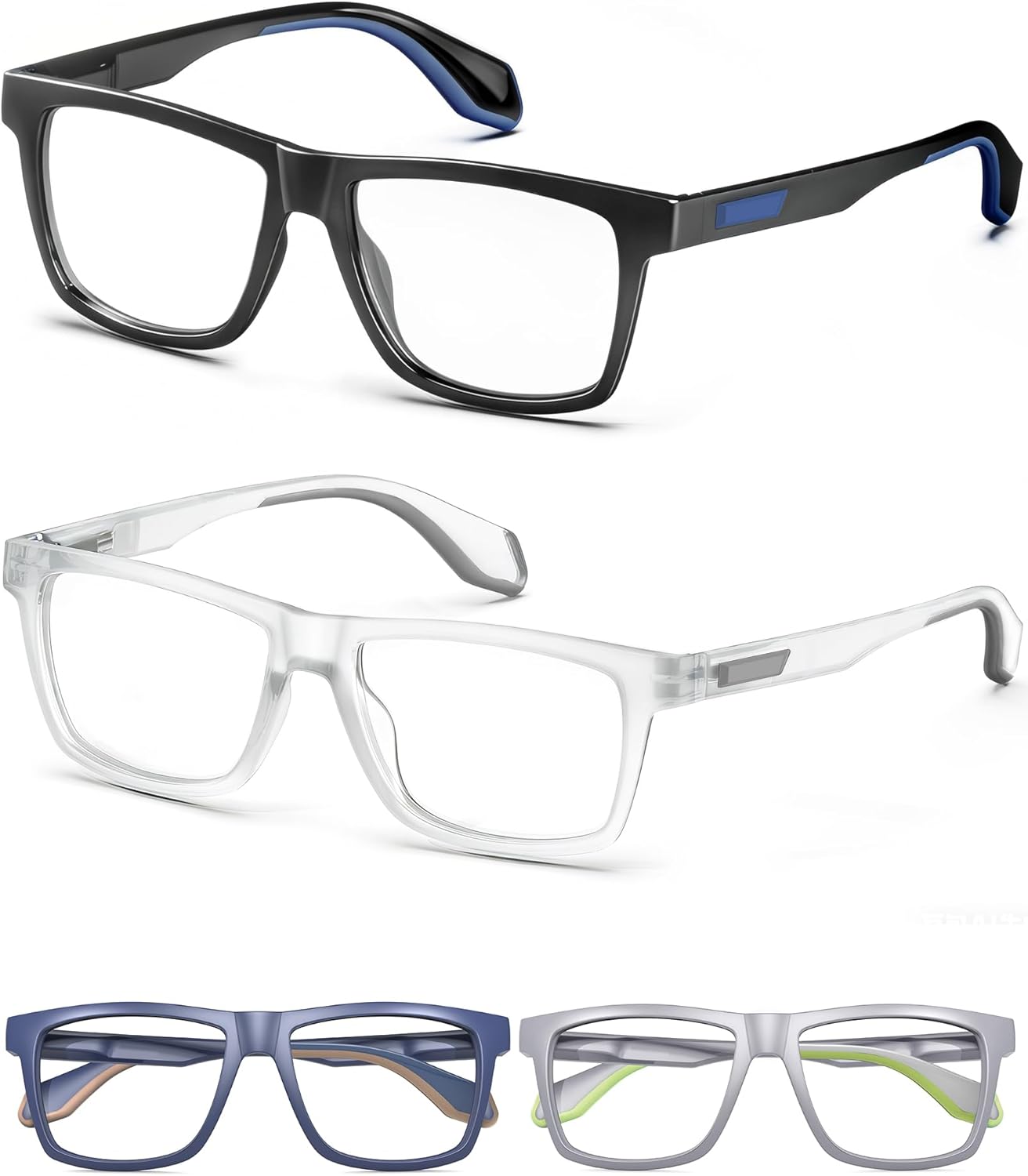 HEEYYOK 2.25 Reading Glasses for Men Oversized 4-Pack Square Large Mens Readers Cheaters Glasses for Men Lightweigth Spring Hinge