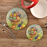 Easter Eggs Colorful Pot Holders Trivets 2 Pcs Heat Resistant Trivets for Hot Dishes, Tulips Flower