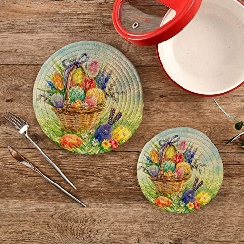 Easter Eggs Colorful Pot Holders Trivets 2 Pcs Heat Resistant Trivets For Hot Dishes, Tulips Flower Watercolor Cotton Thread Weave Trivet Mats For Hot Pads Pans Pot Bowl Teapot For Kitchen Decor #TOP1