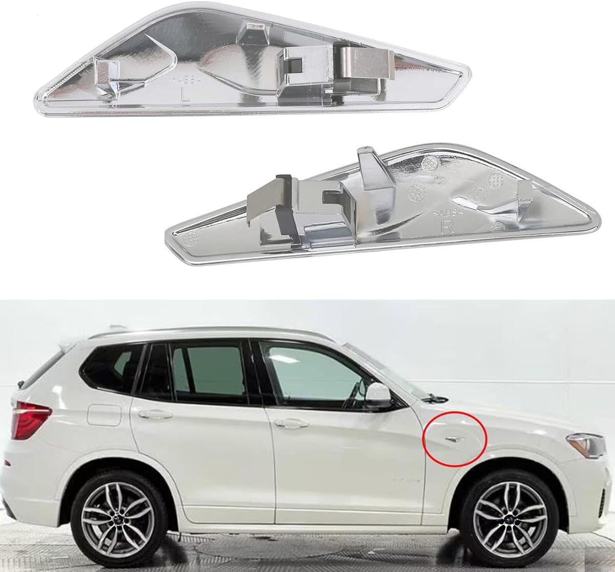 Front Side Fender Trim Chrome Finisher Side Marker Emblem Moulding fits BMW X3 X4 F25 F26 Replaces# 51117338569 51117338570