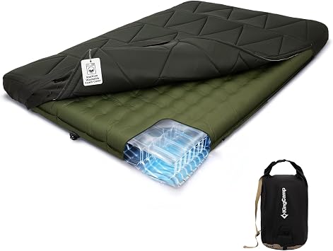 KingCamp Double Camping Mattress with Removable Memory Foam Cover, 6.7" Thick 2 Person Air Sleeping Pad, Heavy Duty Tent Bed for Couples & RV Camping