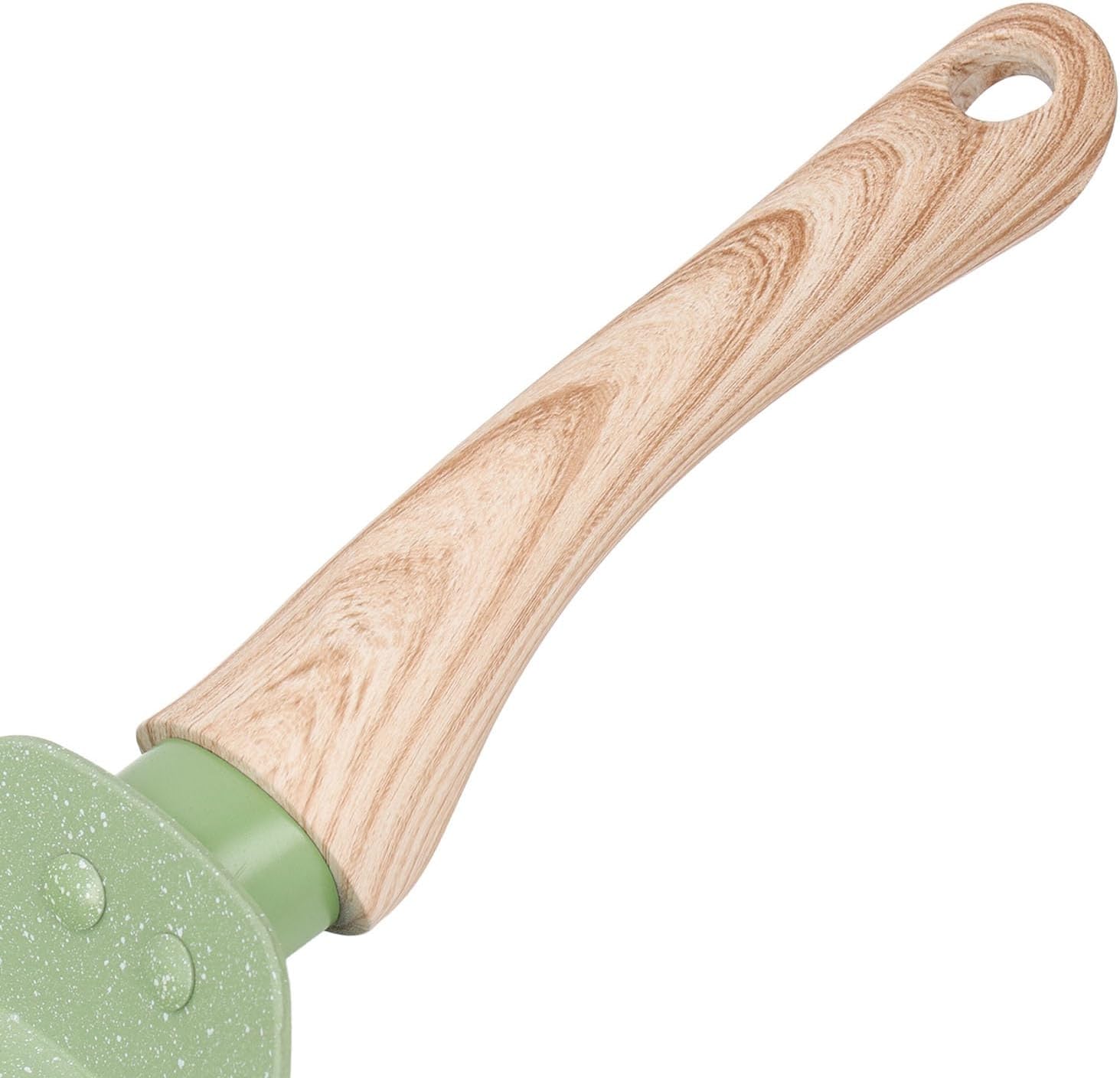 Nonstick Frying Pan Anti Scratch, Egg Frying Pan with Wooden Stay Cool Handle, Induction Compatible (Green L Size)