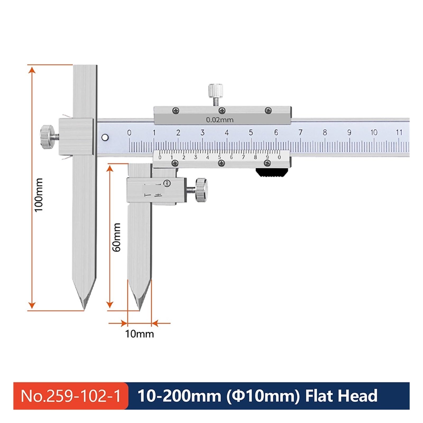 Center Distance Edge Center Hole Distance Vernier Caliper Measuring Range 150mm 200mm 300mm 4CR13 Stainless Steel Measuring Tool(10-200mm (10mm))