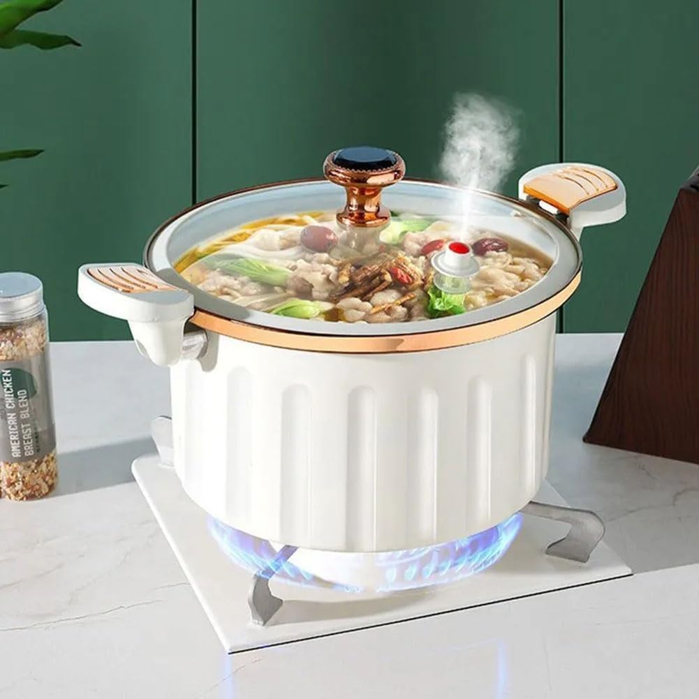 2023 Non-stick Micro Pressure Cooker with Wooden Spoon, 8L Large Capacity Multifunctional Plumpy Non-stick Micro Pressure Pot, Steam Boil Fry Integrated Enamel Soup Pot for Kitchen (Blue)