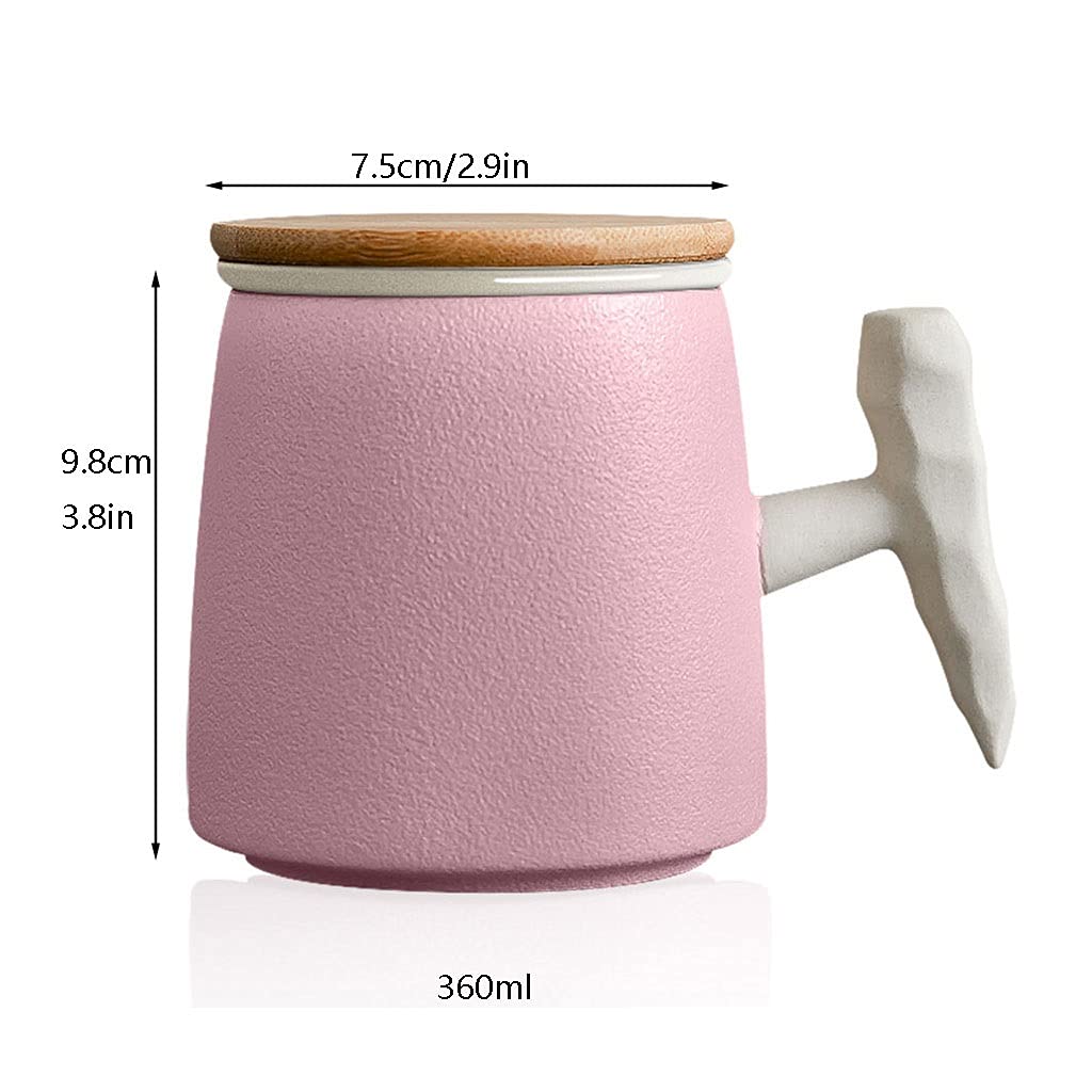 Tasse Becher Büro-Becher, Haushaltsbecher Büro Nordic Becher Holzgriff mit Deckel Paar Wassertasse Retro Keramik Becher Becher mit Holzdesign Handlanzug Kaffeetassen (Color : D)
