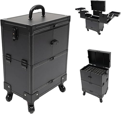 Caja de tren de maquillaje rodante para artista actualización de belleza Trolley organizador de cosméticos Estuche de maquillaje con ruedas y 6