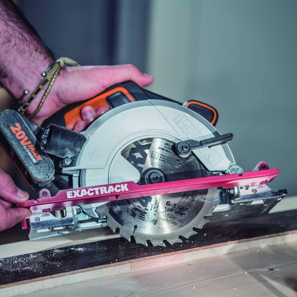 WORX WX530.9 Worxsaw XL Sierra Circular Brushless 20V Sin Batería, Sistema ExacTrack para Cortes Rectos, Base de Aluminio, Corte a Inglete 50°