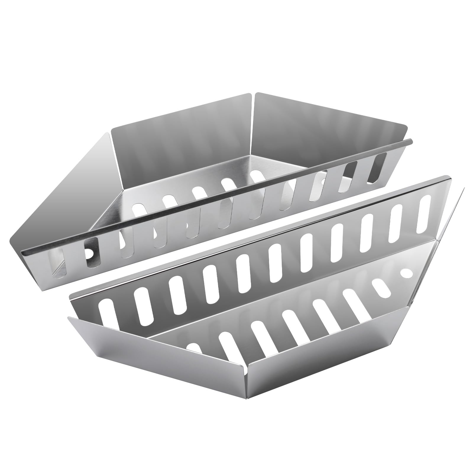 Charcoal Basket Stainless Steel Char Holder, Compatible with Weber Grilling Accessories Charcoal Container Contoured Carbon Briquet Grilling Baskets For Briquette, Wood, Chip(2 Pieces)